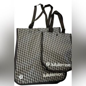 Lot of 2 LULULEMON 2025 HOLIDAY Shopping Tote Bags Small & Large herringbone Brn